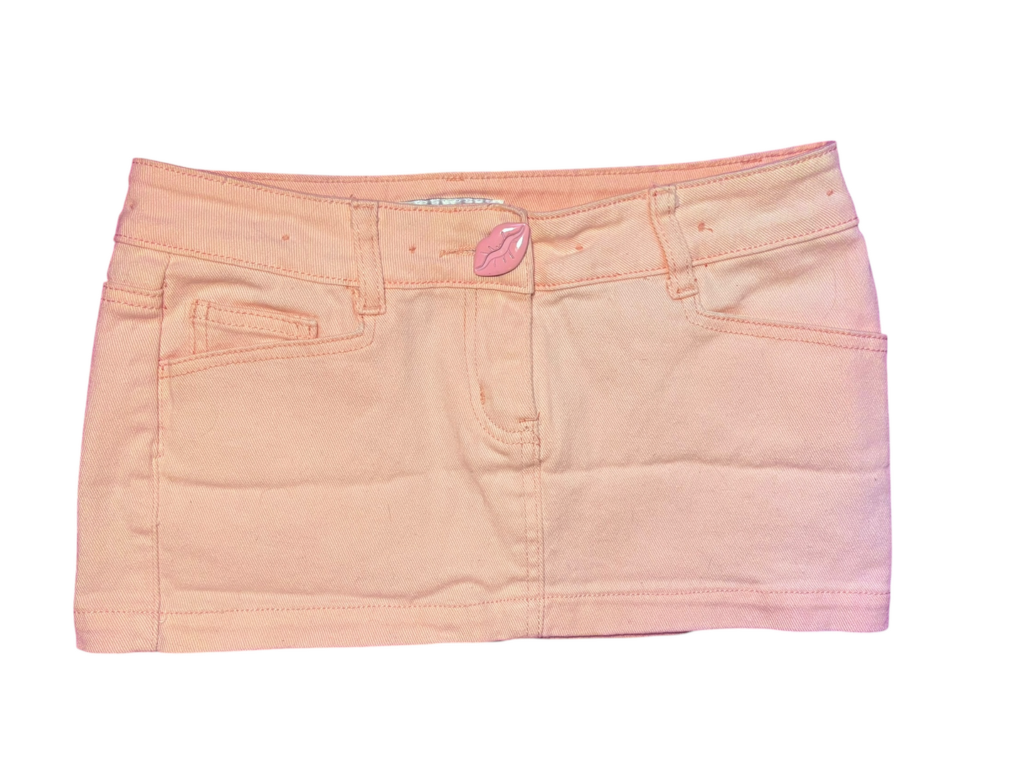 Kiss lips detail button micro skirt