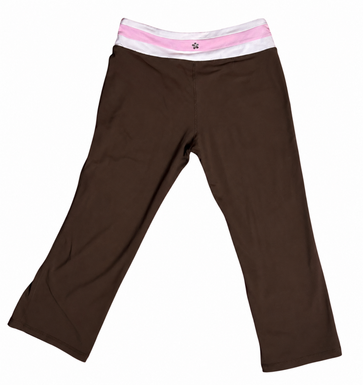 Baby pink waistband -Brown capri yoga pants
