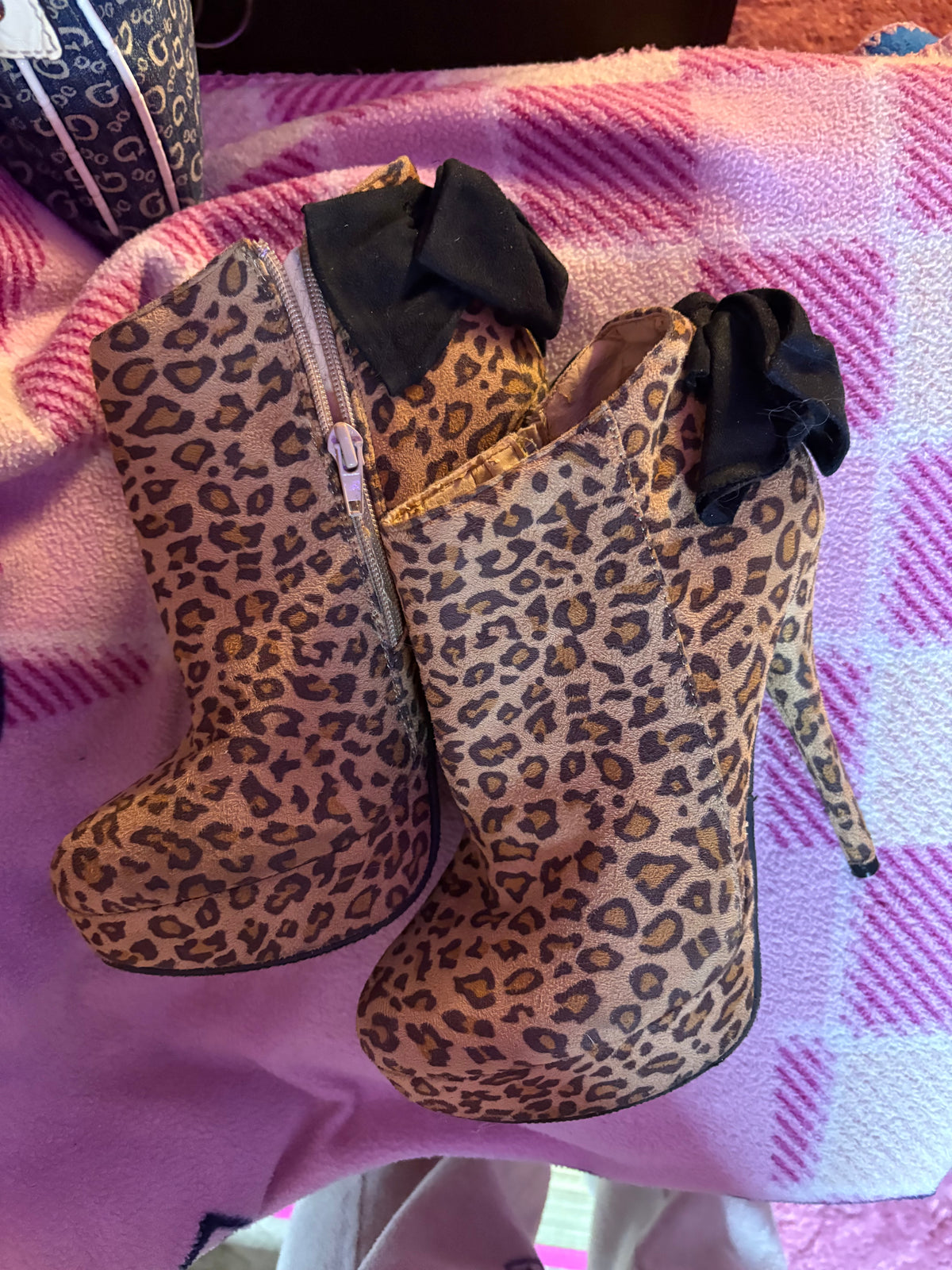 Leopard Print Bow Detail Stiletto Heel Boots