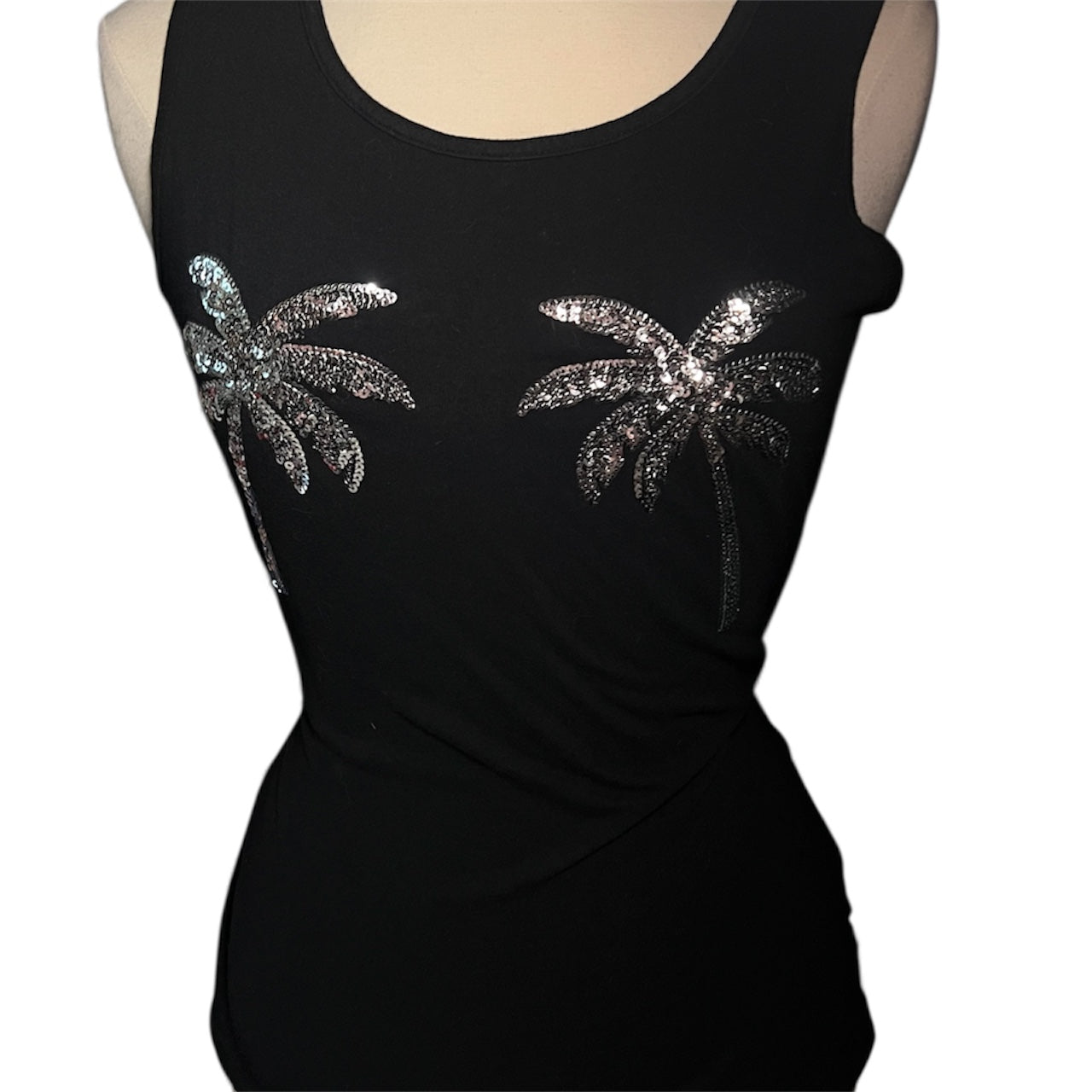 Sequinned Palm Tree Detailed VS PINK Tank Top