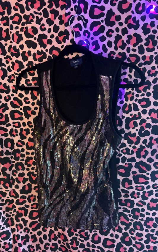 Sparkly Sequinned Zebra Print Tank Top