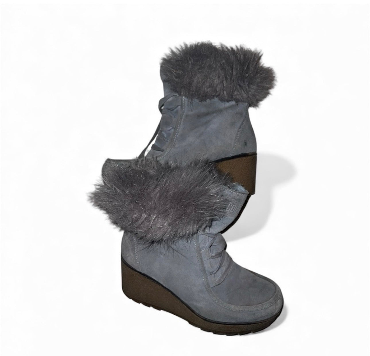Fur Lined Platformed Grey Booties
