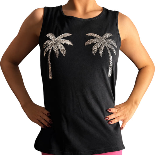 Sequinned Palm Tree Detailed VS PINK Tank Top