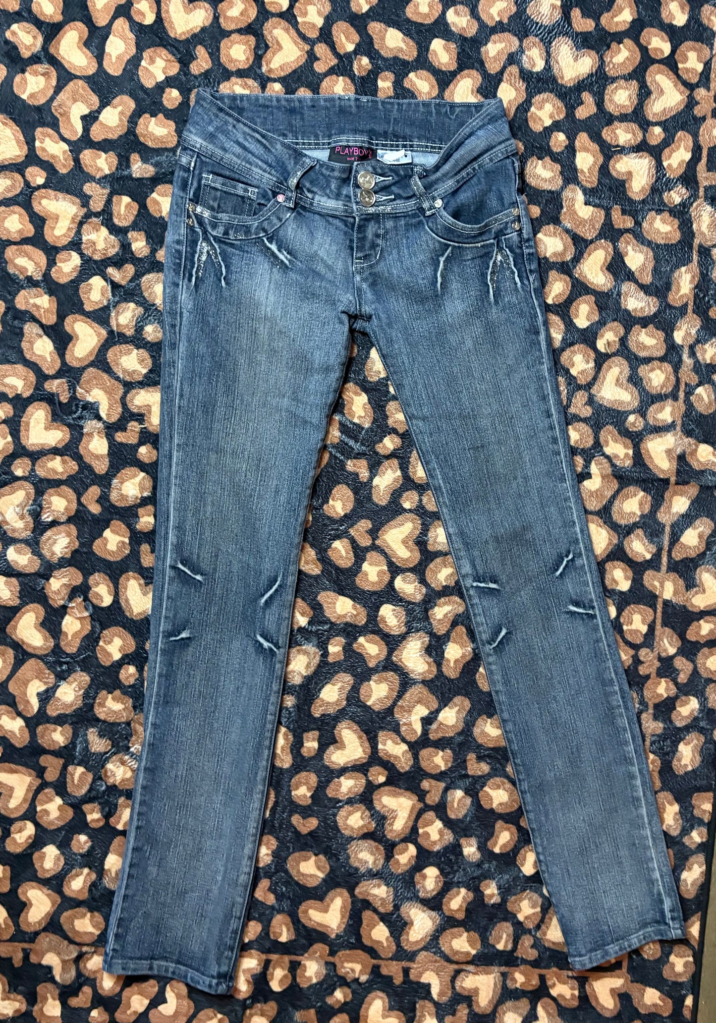 Playboy Sparkle Stitched Bunny Embroidered ultra lowrise Jeans