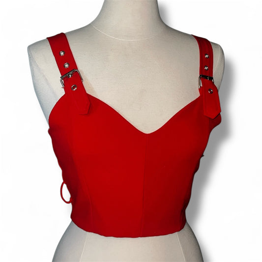 Red Buckle Strapped Zip Up Backed Shirt