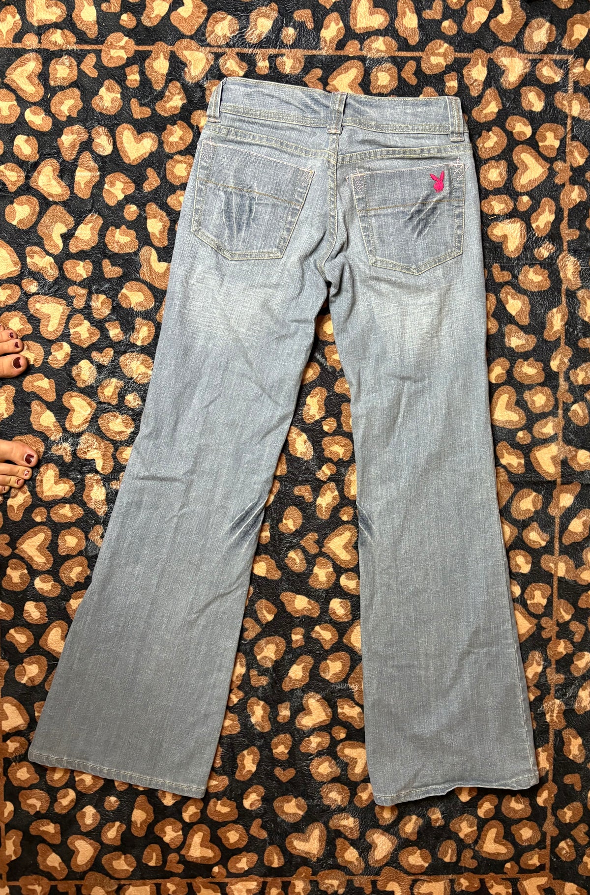 Light Wash Playboy Pink Embroidery Lowrise Jeans