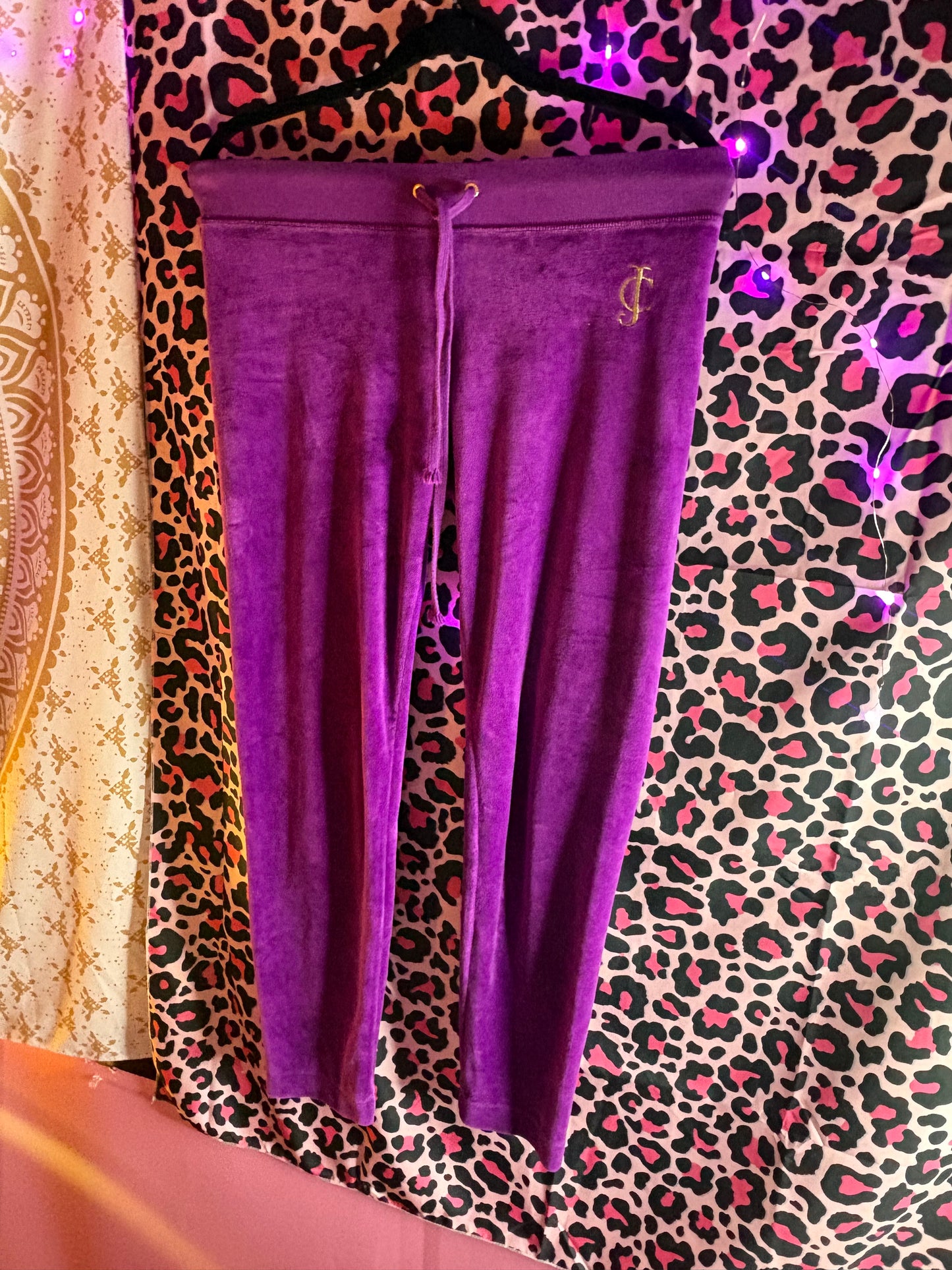 Juicy couture purple velvet gold embroided pants