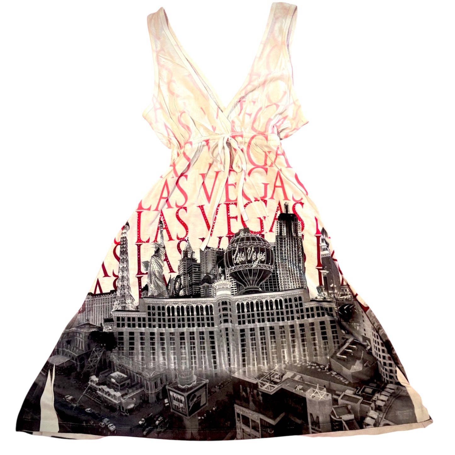 Las Vegas Rhinestoned Detailed V-neck Summer dress