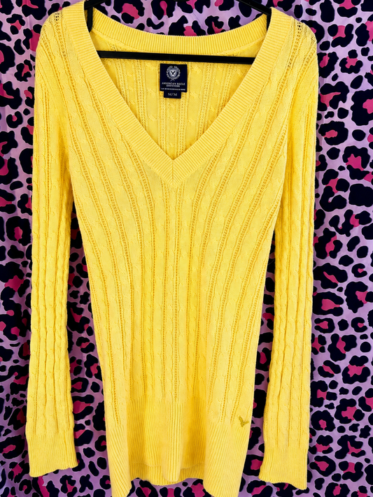 American Eagle V-Neck Cable Knit Sweater