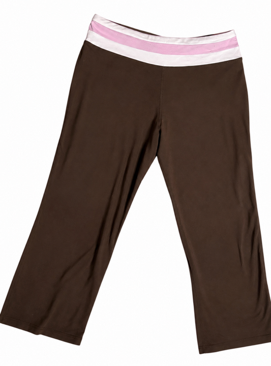 Baby pink waistband -Brown capri yoga pants