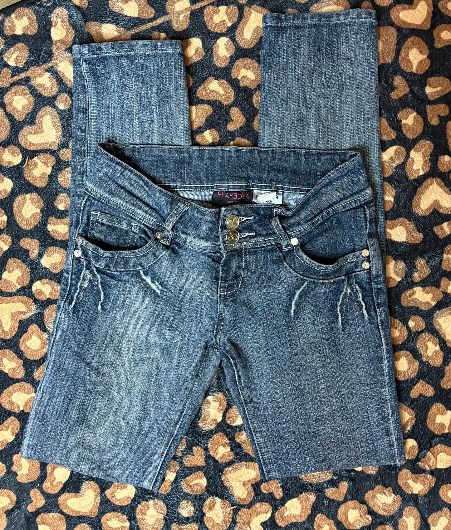 Playboy Sparkle Stitched Bunny Embroidered ultra lowrise Jeans