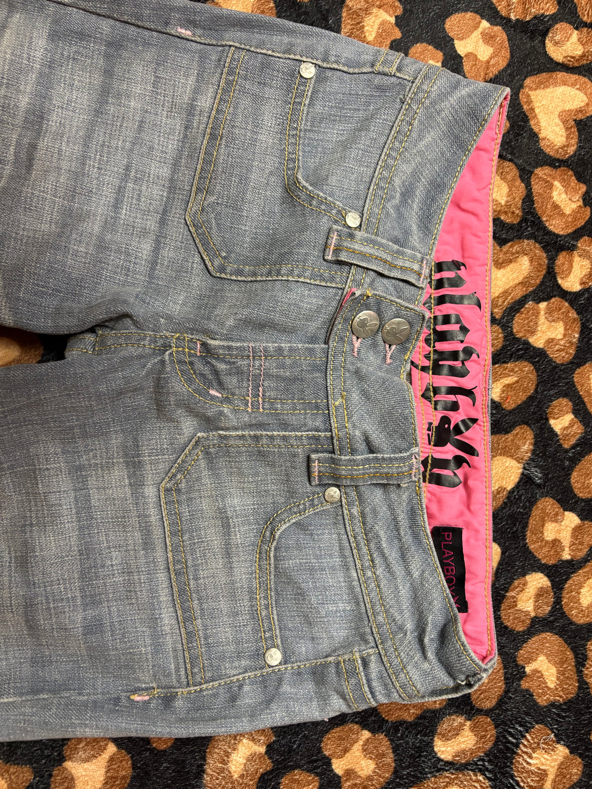 Light Wash Playboy Pink Embroidery Lowrise Jeans