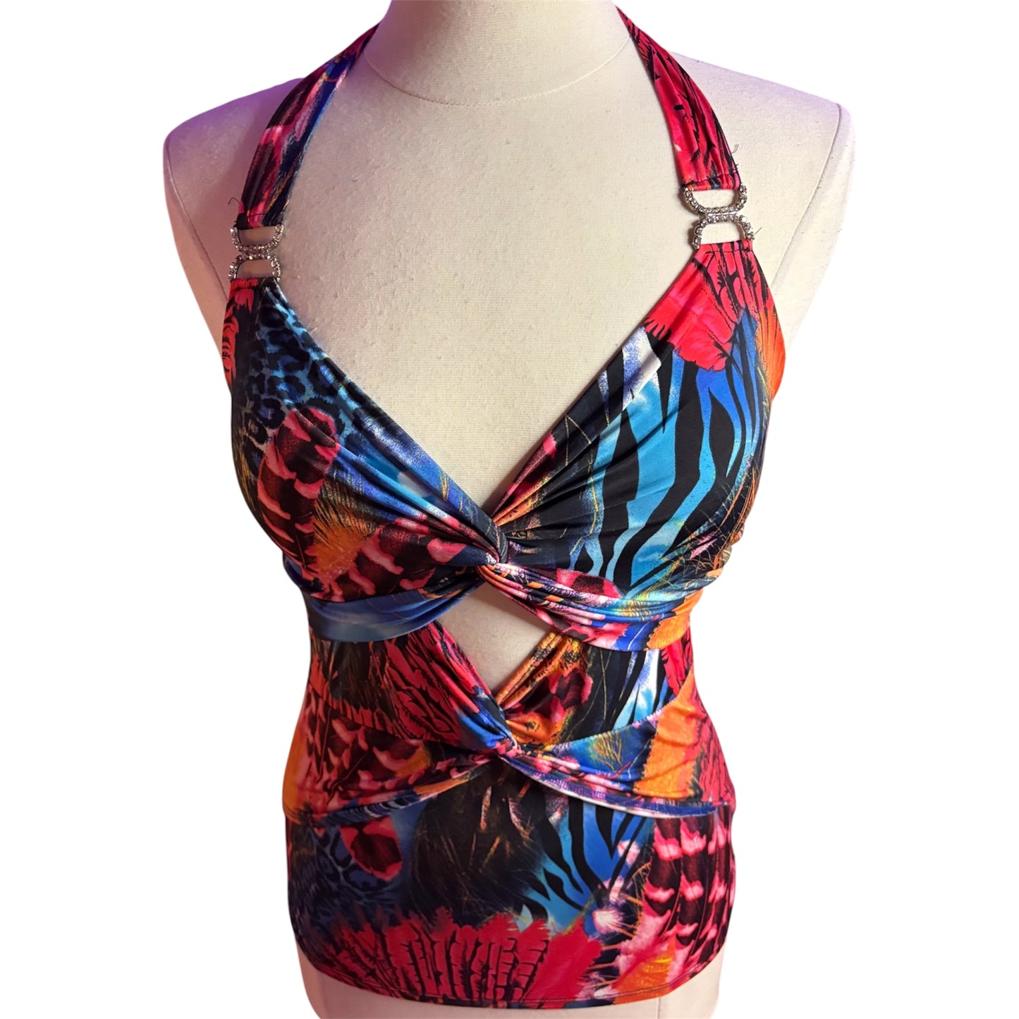 Seductions abstract tank tops rhinestoned hardware