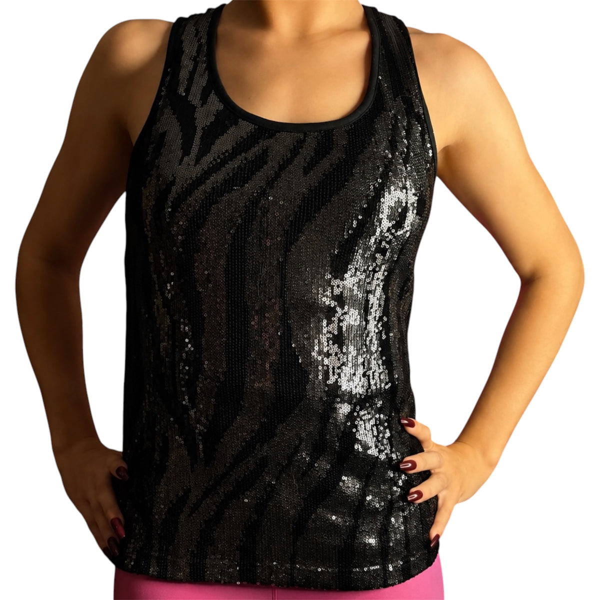 Sparkly Sequinned Zebra Print Tank Top
