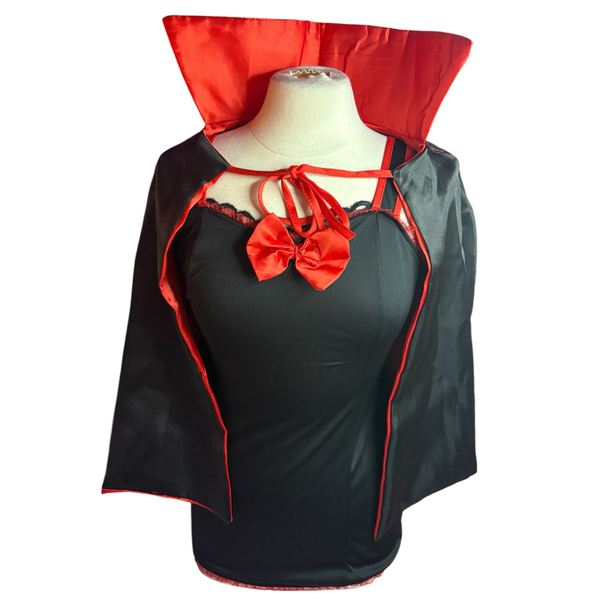 Y2k Vampire lace lined mini dress and cape halloween costume kit