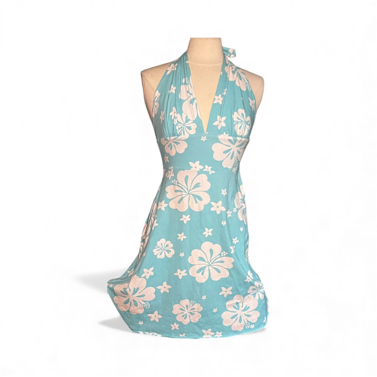 Hibiscus Flower Printed Halter Neck Dress