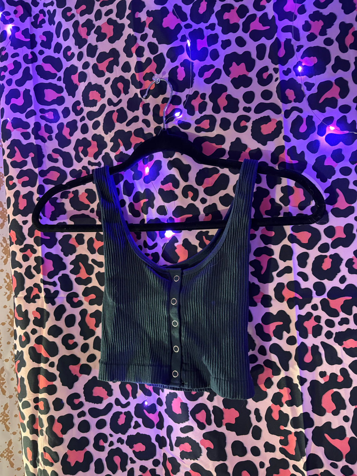 Basic Dark Green Button Up Crop Top