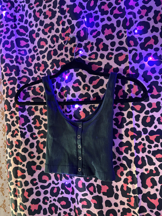 Basic Dark Green Button Up Crop Top